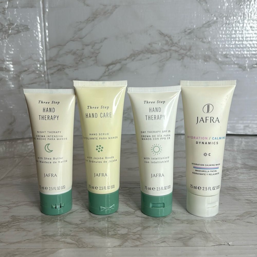 JAFRA hydration calming mask, day therapy, night therapy & hand scrub bundle